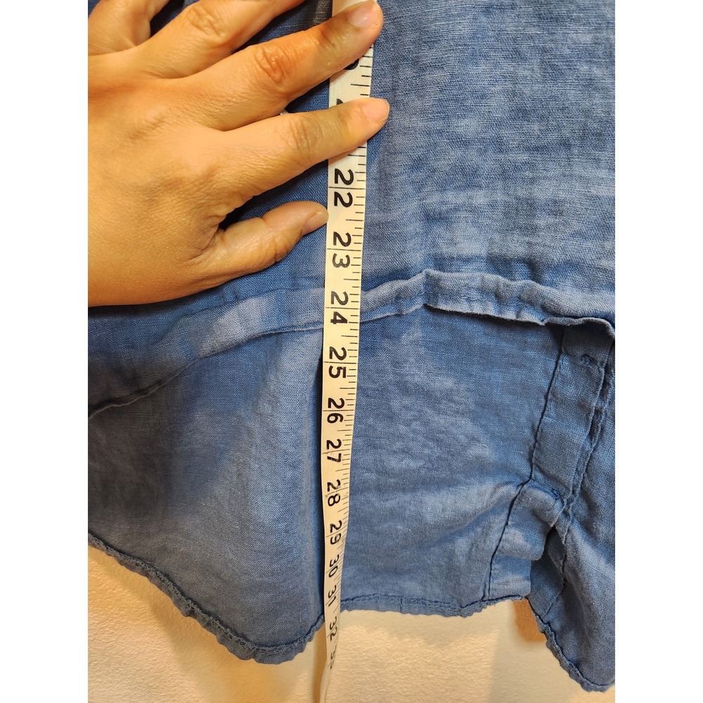 Terzo Millennio Italy Blue Linen Tunic Top Button Back High Low Lagenlook L - Picture 5 of 6